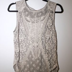 Free People Gray Lace Tank Top